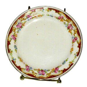 Nautilus Made in USA MCM Floral Decorative Plate Red Gold Border Vintage A36NB